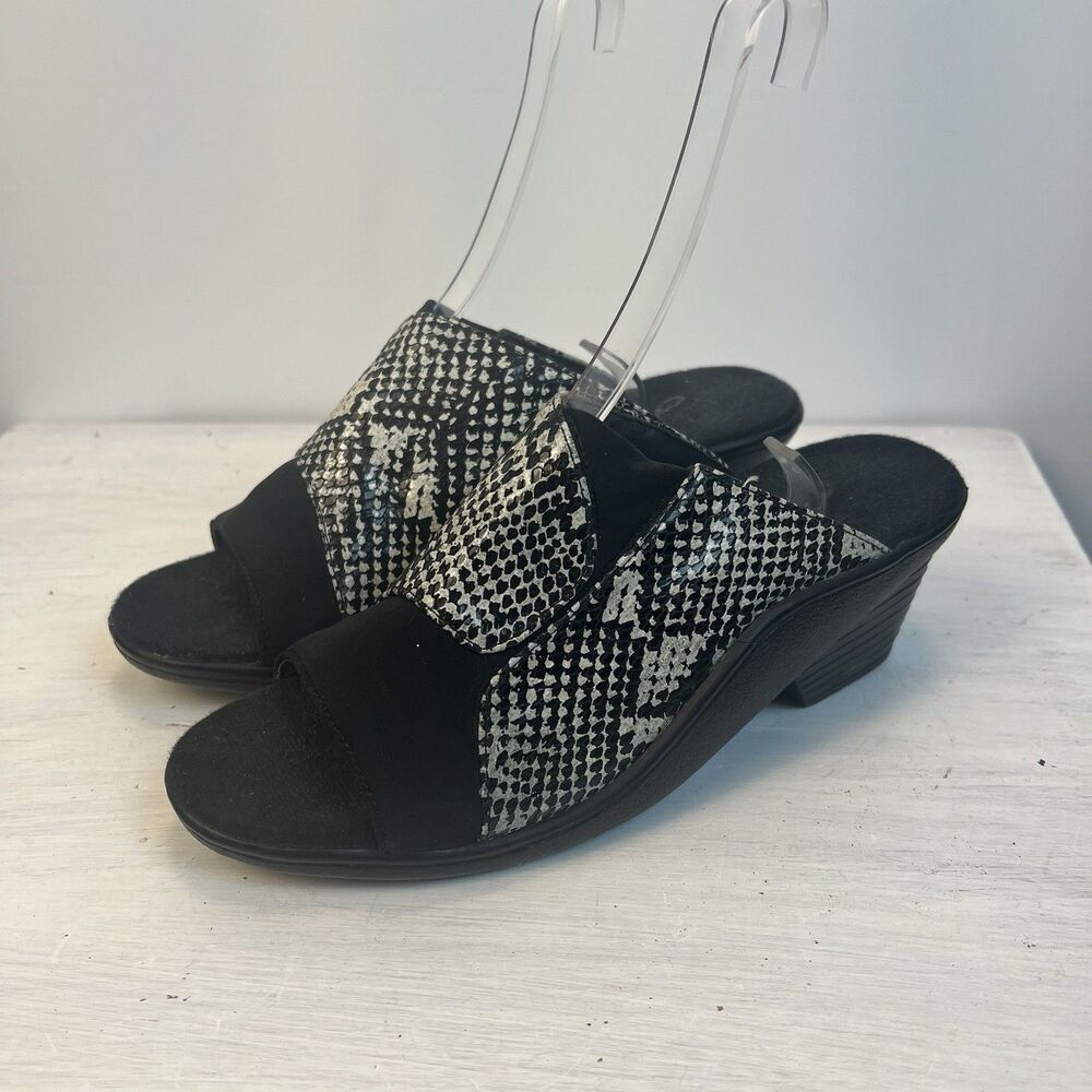 Annie Women’s Open Toe Mule Heels Black & White Animal Print Comfort Shoes 7.5M